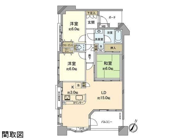 Floor plan. 3LDK, Price 29,980,000 yen, Footprint 77 sq m , Balcony area 7.32 sq m floor plan.