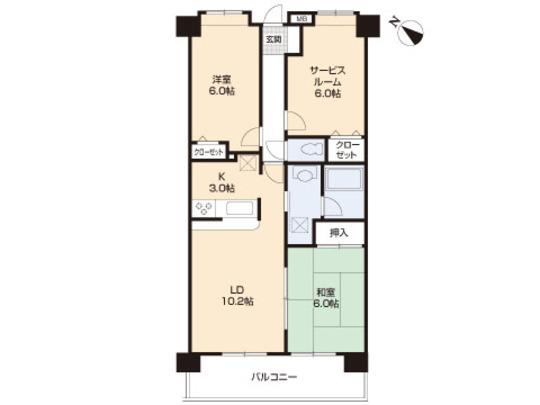 Floor plan. 2LDK, Price 24,980,000 yen, Footprint 66 sq m , Balcony area 8.55 sq m floor plan