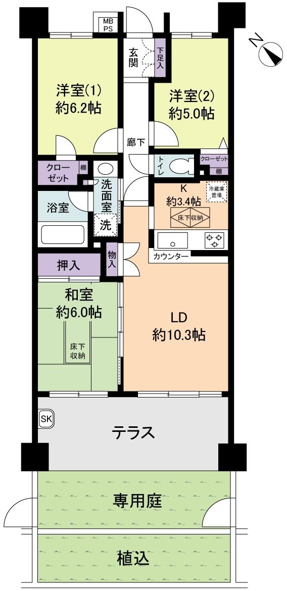 Floor plan. 3LDK, Price 24,800,000 yen, Occupied area 68.43 sq m