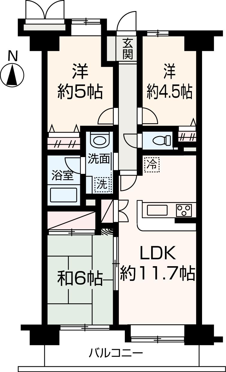 Floor plan. 3LDK, Price 14.9 million yen, Occupied area 60.06 sq m , Floor plan of the balcony area 7.44 sq m 3LDK