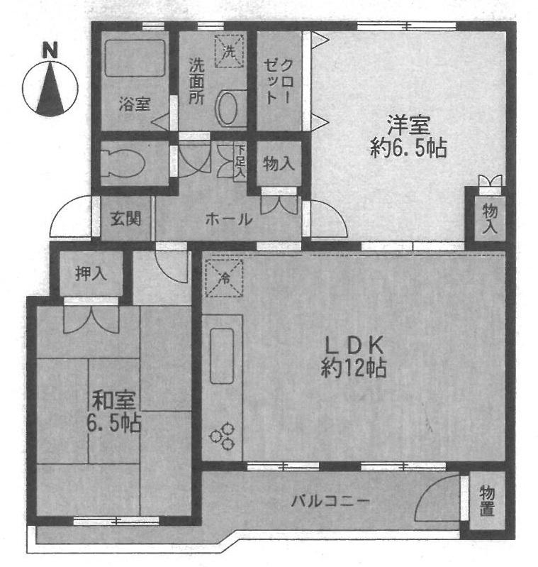 Floor plan. 2LDK, Price 8.8 million yen, Occupied area 61.18 sq m , Balcony area 7.49 sq m
