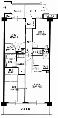 Floor plan. 3LDK, Price 25,900,000 yen, Occupied area 63.78 sq m , Balcony area 12.45 sq m floor plan