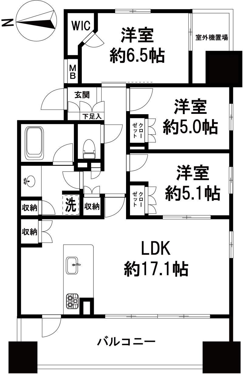 Floor plan. 3LDK, Price 27.3 million yen, Occupied area 75.76 sq m , Balcony area 13.68 sq m