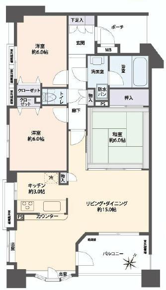 Floor plan. 3LDK, Price 29,980,000 yen, Footprint 77 sq m , Balcony area 7.32 sq m