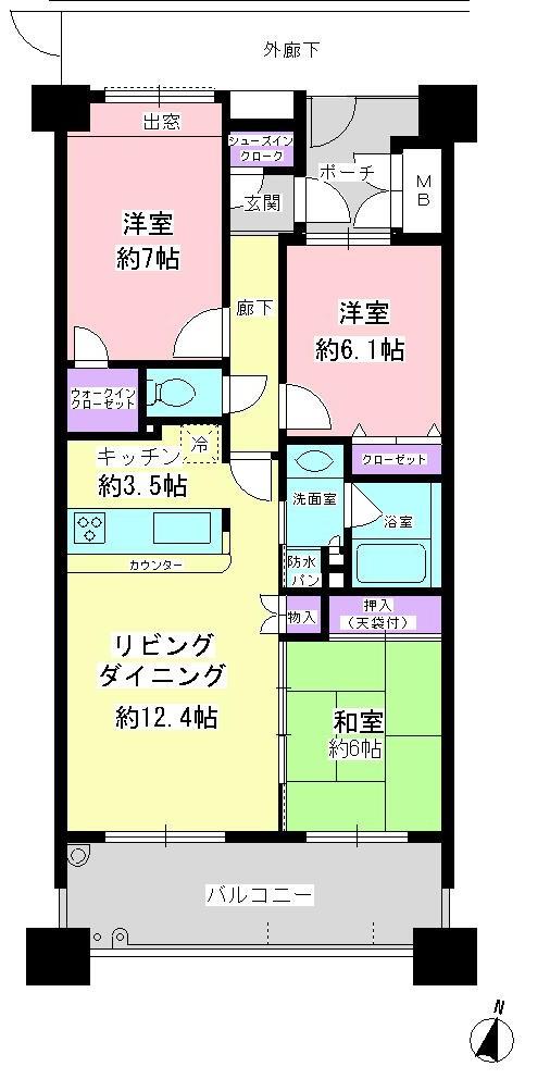 Floor plan. 3LDK, Price 24,900,000 yen, Occupied area 75.77 sq m , Balcony area 13.2 sq m