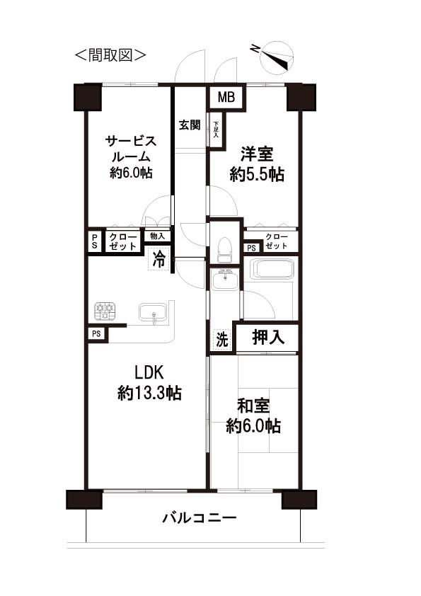 Floor plan. 2LDK + S (storeroom), Price 24.5 million yen, Occupied area 65.97 sq m , Balcony area 9 sq m