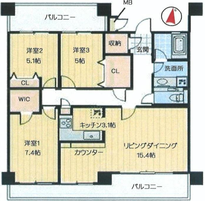 Floor plan. 3LDK, Price 20.5 million yen, Occupied area 87.34 sq m