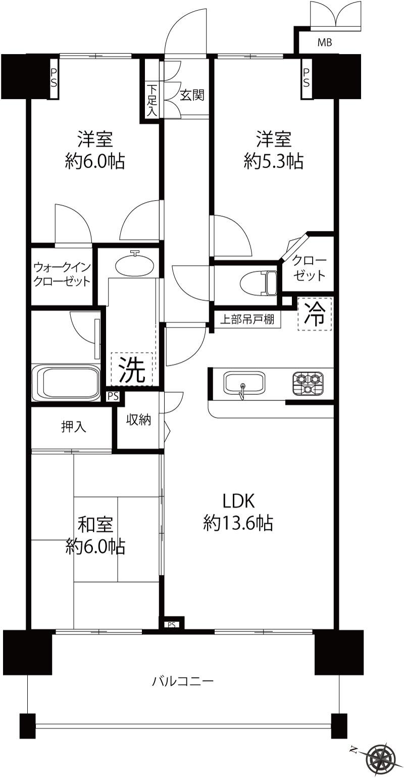 Floor plan. 3LDK, Price 27,800,000 yen, Occupied area 71.03 sq m , Balcony area 11.29 sq m