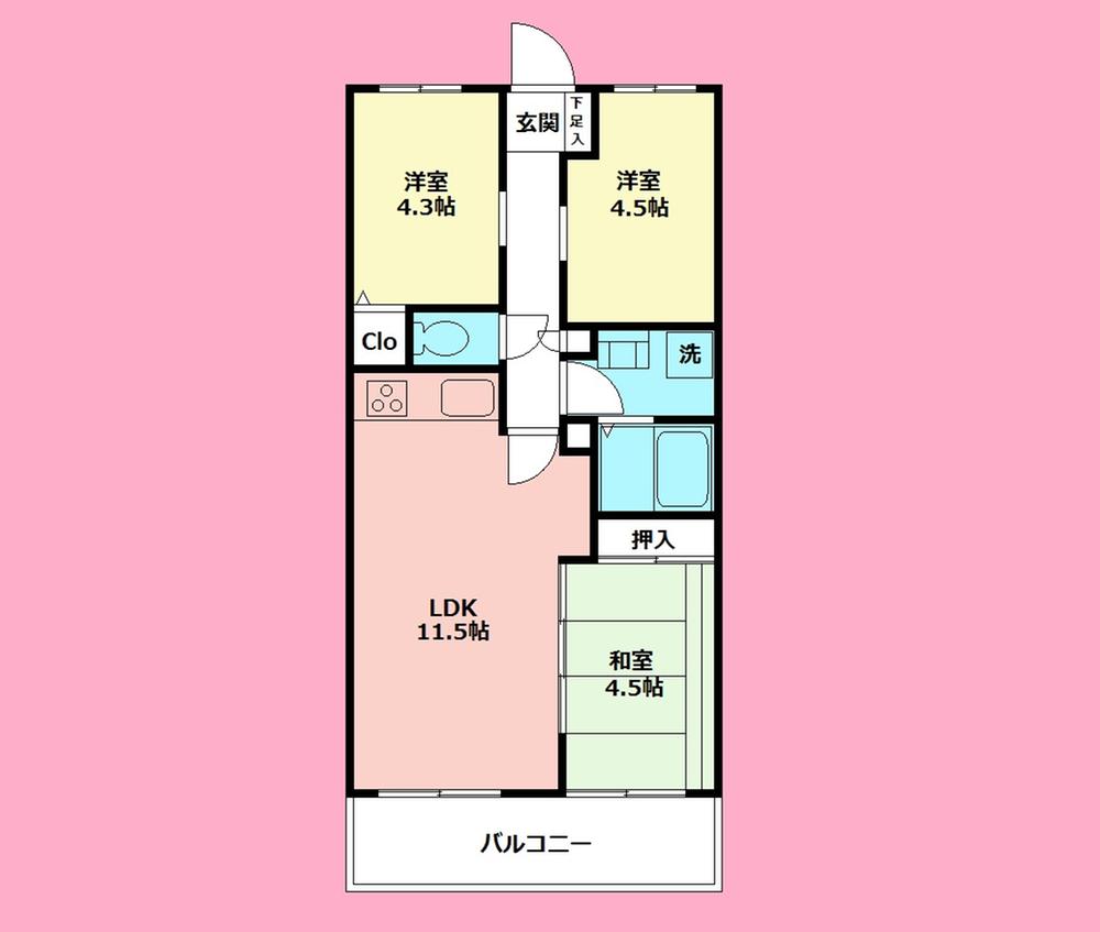 Floor plan. 3LDK, Price 12.3 million yen, Footprint 59.4 sq m , Balcony area 5.94 sq m