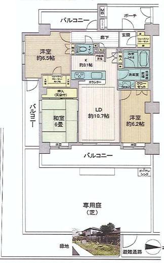 Floor plan. 3LDK, Price 27,800,000 yen, Occupied area 76.77 sq m , Balcony area 26.94 sq m