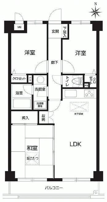 Floor plan. 3LDK, Price 13.8 million yen, Occupied area 57.12 sq m , Balcony area 6.3 sq m