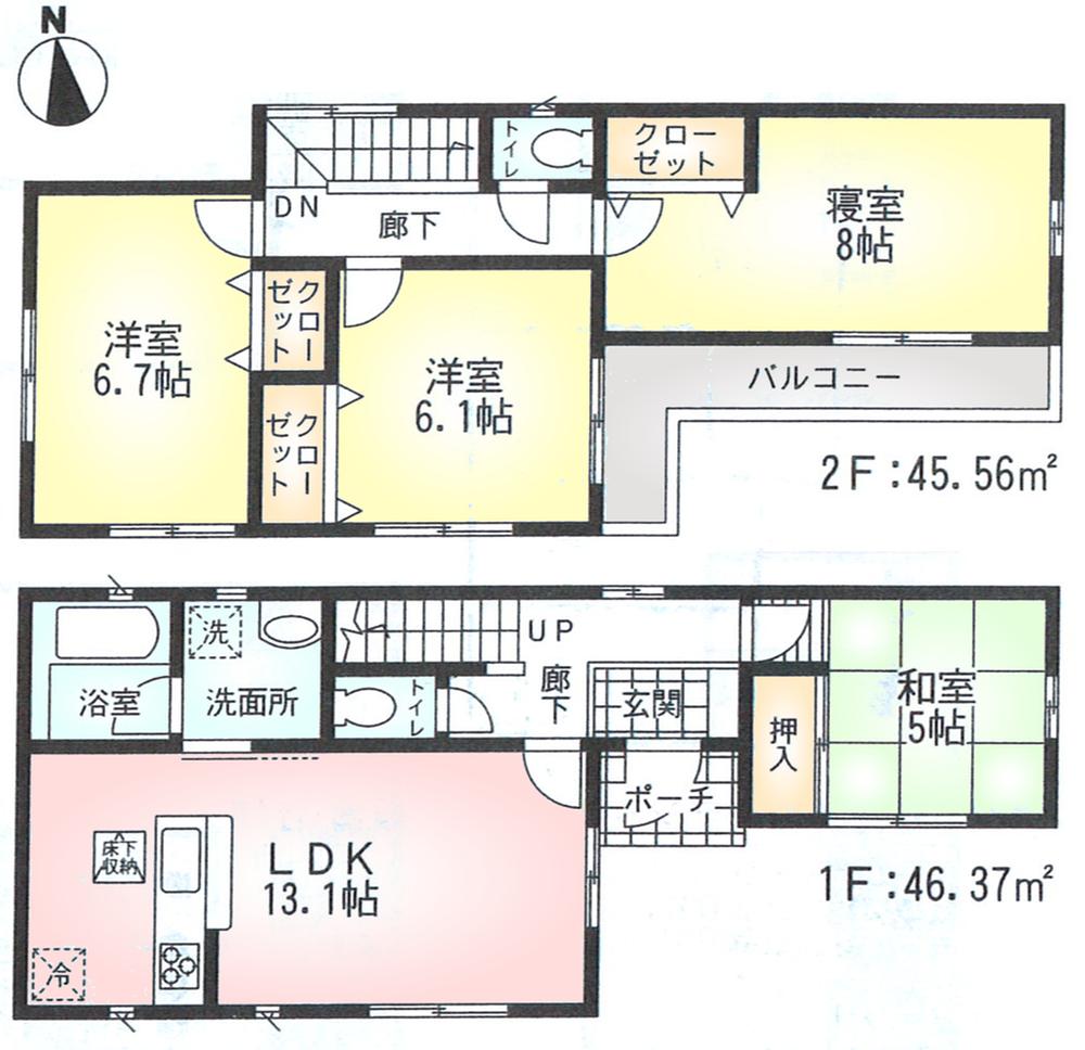 Floor plan. (5 Building), Price 32,800,000 yen, 4LDK, Land area 100.62 sq m , Building area 91.93 sq m