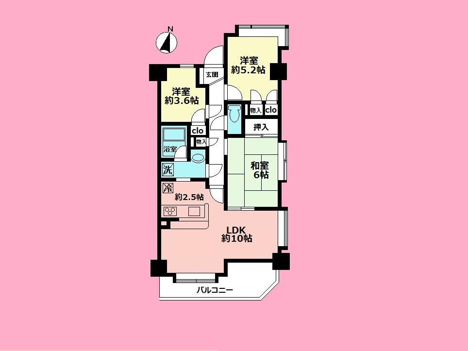 Floor plan. 3LDK, Price 18.2 million yen, Occupied area 61.13 sq m , Balcony area 8.47 sq m