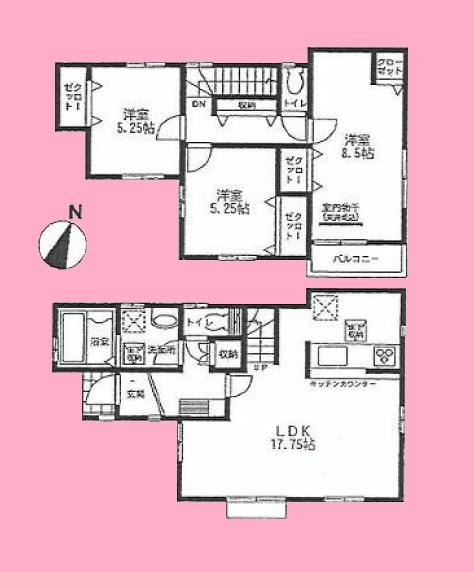 Floor plan. (Building 2), Price 38,900,000 yen, 3LDK, Land area 93.26 sq m , Building area 90.26 sq m