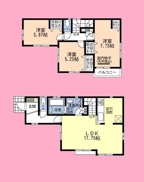 Floor plan. (4 Building), Price 38,800,000 yen, 3LDK, Land area 93.26 sq m , Building area 89.42 sq m