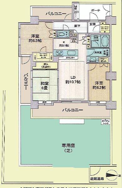 Floor plan. 3LDK, Price 27,800,000 yen, Occupied area 76.77 sq m , Balcony area 26.94 sq m