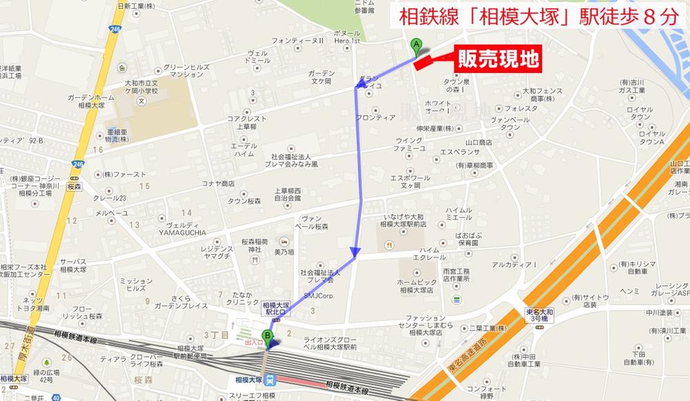 Local guide map. Sotetsu Line "Sagami Otsuka" Station 8-minute walk ・ Enhanced in the vicinity of the supermarkets and also facilities of elementary school, etc.