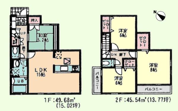 Floor plan. (Building 2), Price 34,800,000 yen, 4LDK, Land area 100.19 sq m , Building area 95.22 sq m