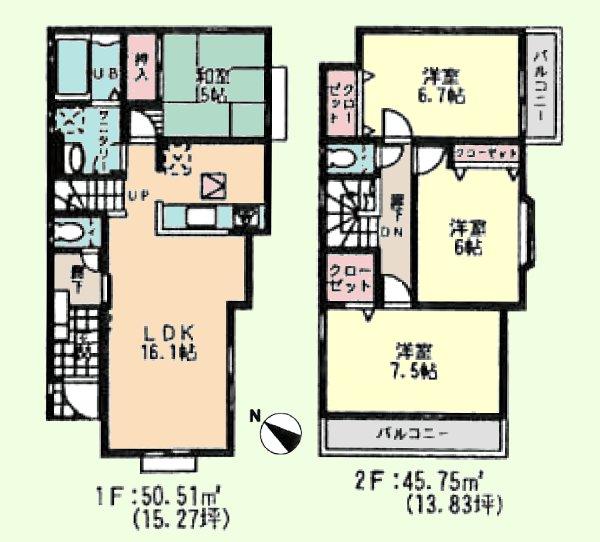 Floor plan. (3 Building), Price 28.8 million yen, 4LDK, Land area 108.41 sq m , Building area 96.26 sq m