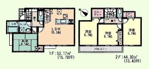Floor plan. (12 Building), Price 31,800,000 yen, 4LDK, Land area 105.26 sq m , Building area 96.47 sq m