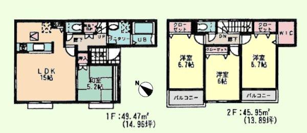 Floor plan. (14 Building), Price 35,800,000 yen, 4LDK, Land area 100.11 sq m , Building area 95.42 sq m