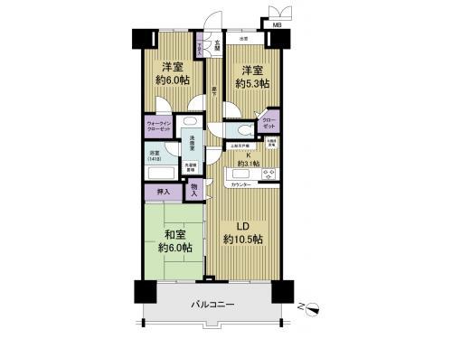Floor plan. 3LDK, Price 27,800,000 yen, Occupied area 71.03 sq m , Balcony area 11.29 sq m