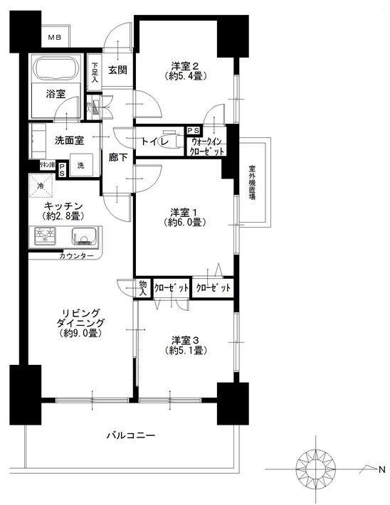 Floor plan. 3LDK, Price 31,900,000 yen, Occupied area 62.32 sq m , Balcony area 12 sq m floor plan