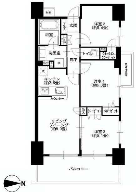 Floor plan. 3LDK, Price 31,900,000 yen, Occupied area 62.32 sq m , Balcony area 12 sq m