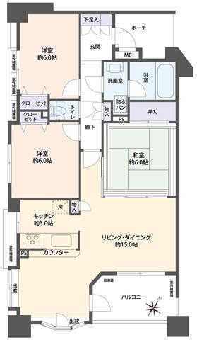 Floor plan. 3LDK, Price 29,980,000 yen, Footprint 77 sq m , Balcony area 7.32 sq m