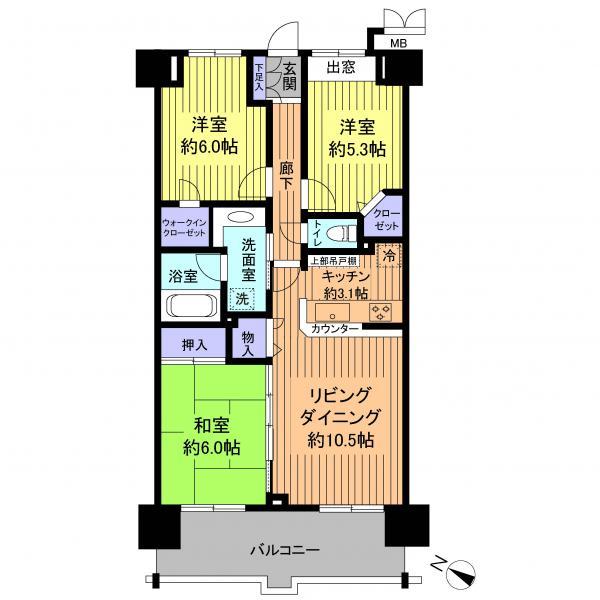 Floor plan. 3LDK, Price 27,800,000 yen, Occupied area 71.03 sq m , Balcony area 11.29 sq m storage rich 3LDK