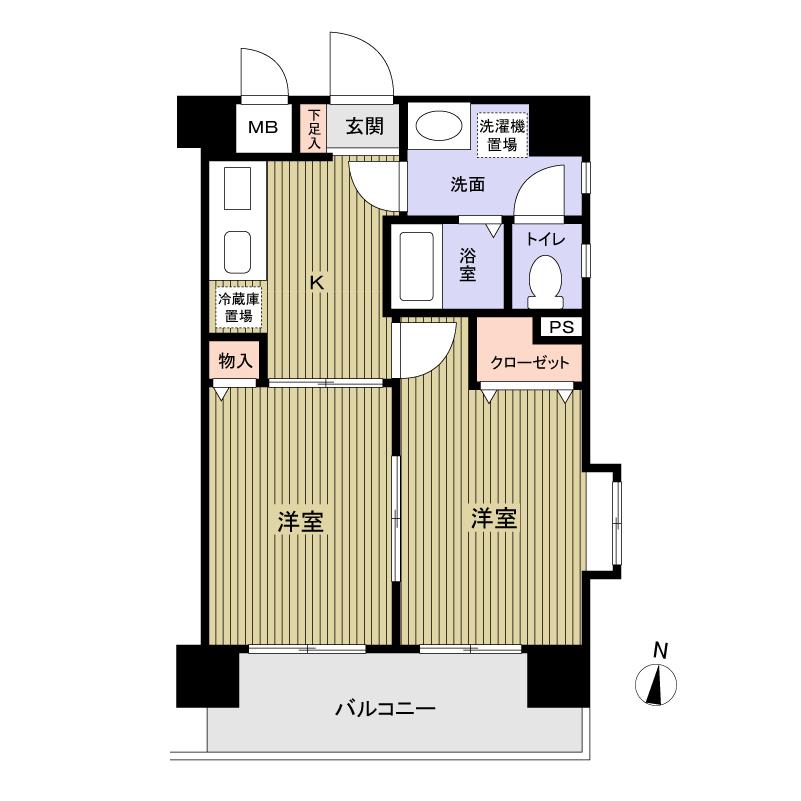 Floor plan. 2K, Price 13.5 million yen, Occupied area 33.74 sq m , Balcony area 6.72 sq m