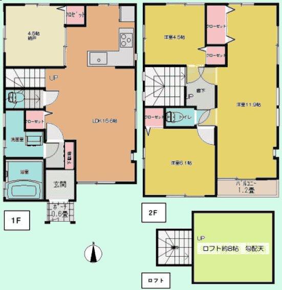 Floor plan. (A Building), Price 38,800,000 yen, 4LDK, Land area 113.78 sq m , Building area 93.46 sq m