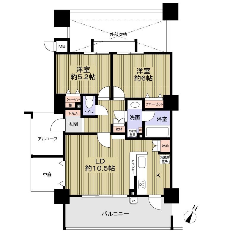 Floor plan. 2LDK, Price 19,800,000 yen, Footprint 56.5 sq m , Balcony area 13 sq m