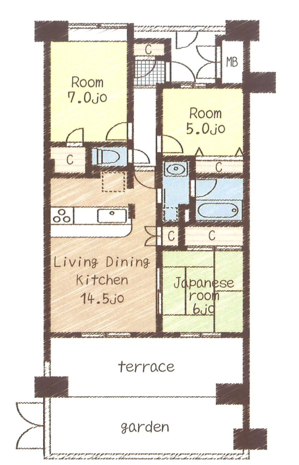 Floor plan. 3LDK, Price 22,800,000 yen, Breeding to the area occupied 71.3 sq m Pets 2 dogs allowed! (There used bylaws) a 5-minute walk from the Oak City! Preview available upon from time to time! Please feel free to contact us!