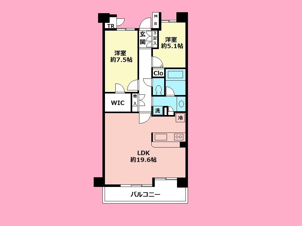 Floor plan. 2LDK, Price 19,800,000 yen, Occupied area 72.95 sq m , Balcony area 9.12 sq m