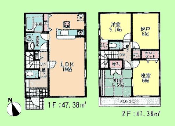 Floor plan. (Building 2), Price 29,800,000 yen, 3LDK+S, Land area 105.83 sq m , Building area 94.76 sq m