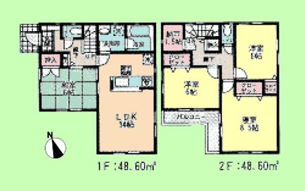 Floor plan. (3 Building), Price 34,800,000 yen, 4LDK+S, Land area 98.6 sq m , Building area 97.2 sq m