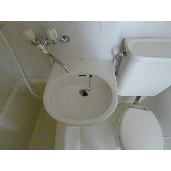 Washroom. Wash basin is easy to clean in the round form.