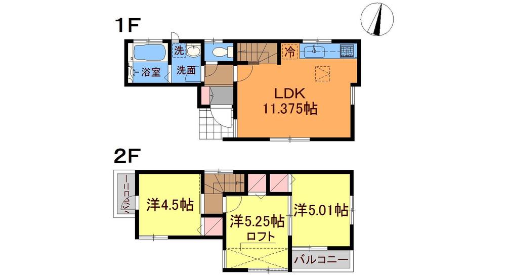 Floor plan. 22,800,000 yen, 3LDK, Land area 73.01 sq m , Building area 58.27 sq m 3LDK + with loft