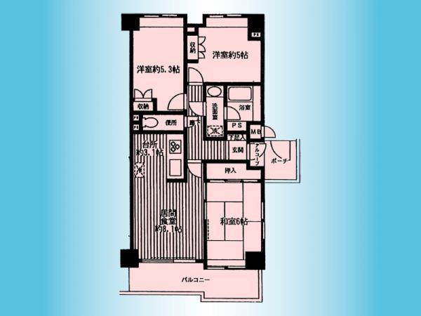 Floor plan. 3LDK, Price 22,400,000 yen, Occupied area 64.79 sq m , Balcony area 8.85 sq m