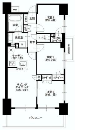 Floor plan. 3LDK, Price 31,900,000 yen, Occupied area 62.32 sq m , Balcony area 12 sq m