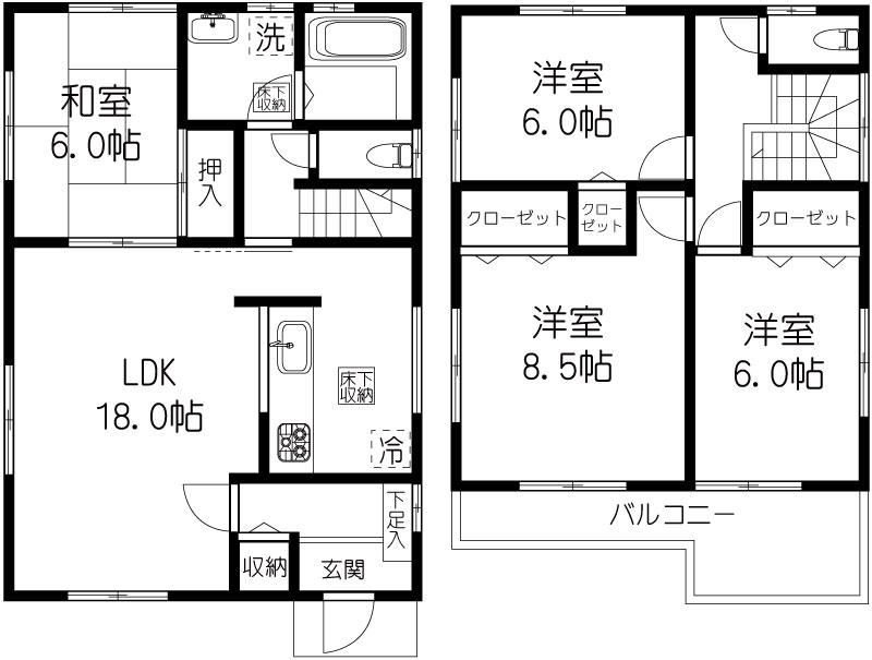 Floor plan. (Building 2), Price 33,800,000 yen, 4LDK, Land area 131.93 sq m , Building area 104.33 sq m