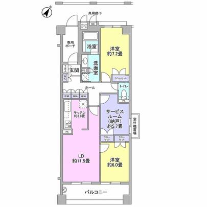 Floor plan. 2LD ・ K + S (closet) type