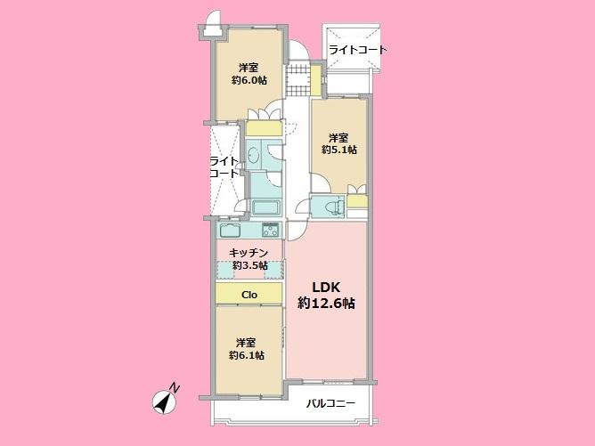 Floor plan. 3LDK, Price 27,900,000 yen, Occupied area 72.59 sq m , Balcony area 9.09 sq m