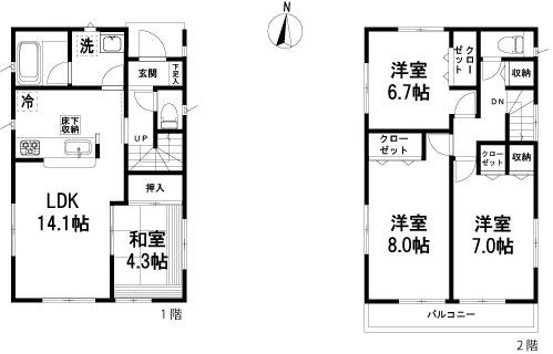 Floor plan. (3 Building), Price 32,800,000 yen, 4LDK, Land area 118.71 sq m , Building area 90.72 sq m