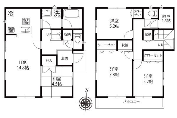 Floor plan. (9 Building), Price 35,800,000 yen, 4LDK+S, Land area 110.51 sq m , Building area 95.98 sq m