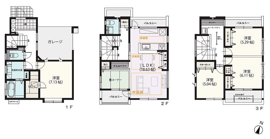 Floor plan. (2), Price 46,800,000 yen, 4LDK+S, Land area 77.18 sq m , Building area 136.62 sq m