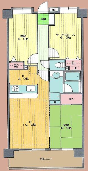 Floor plan. 2LDK + S (storeroom), Price 25,800,000 yen, Footprint 66 sq m , Balcony area 8.55 sq m all room 6 Pledge 2LDK + S ☆