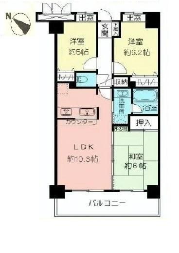 Floor plan. 3LDK, Price 22,800,000 yen, Occupied area 61.95 sq m , Balcony area 8.55 sq m