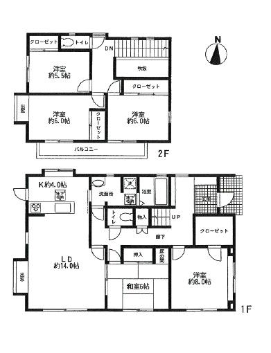 Floor plan. 39,800,000 yen, 5LDK, Land area 256.92 sq m , Building area 136.94 sq m